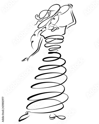 Woman in creative clothes, spiral, beauty and design