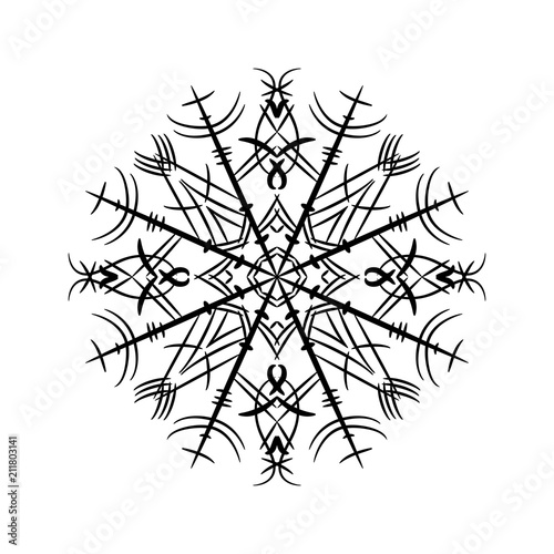 Black snowflake isolated on white background. Vector illustration.