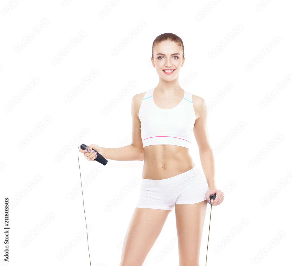 Young and sporty woman isolated on white background Young and sporty woman isolated on white background