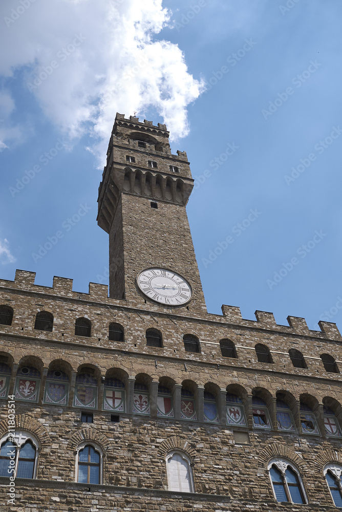 Firenze, Italy - June 21, 2018 : View of Palazzo Vecchio (palazzo della Signoria)