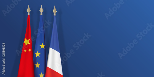 drapeau - France - Chine - Europe - chinois - français - européen - présentation - fond - économie