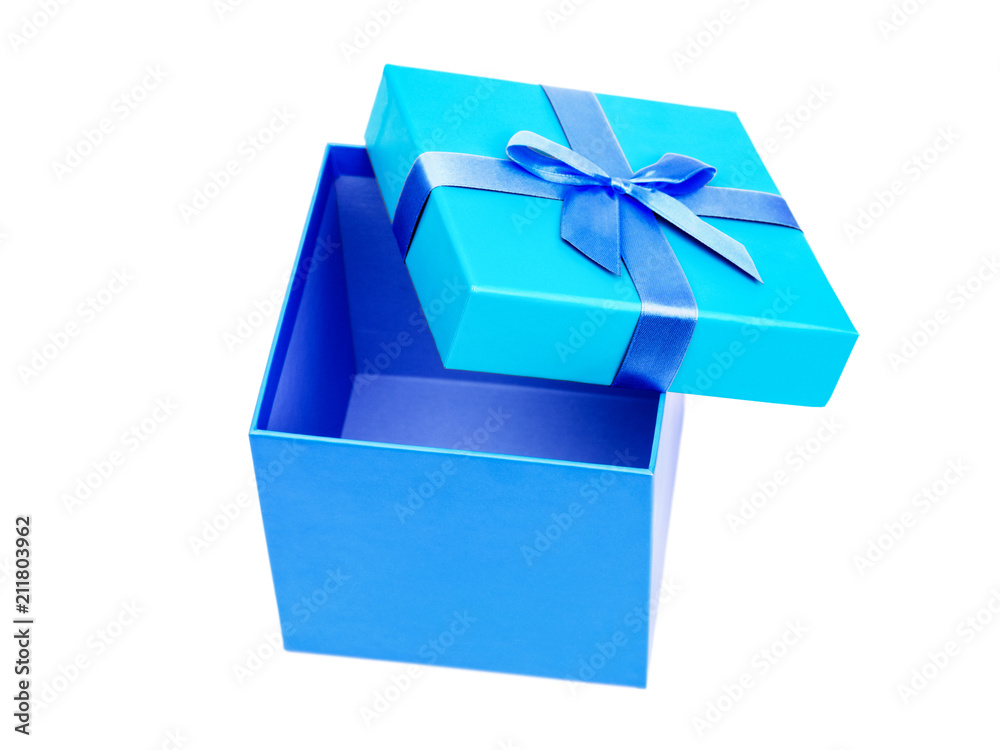 Blue box with a gift and bow isolated on white Blue box with a gift and bow isolated on white