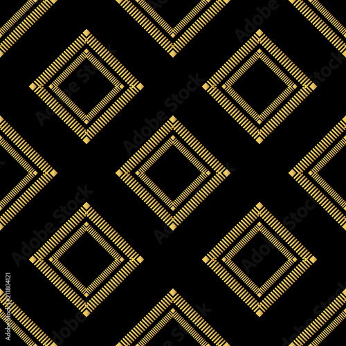 Abstract geometric pattern from the lines of strips, golden square ornament, seamless pattern, texture, high. For wallpapers and fabrics. Vector illustration.