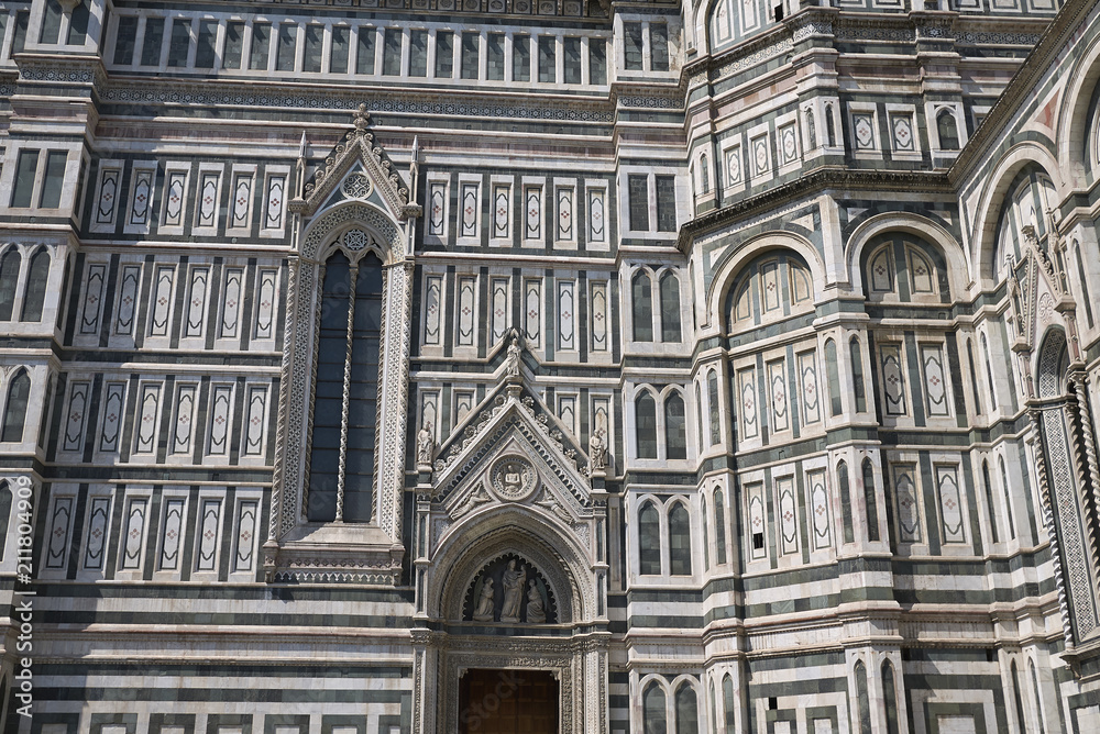 Firenze, Italy - June 21, 2018 : Details of Florence Cathedral (Cattedrale di Santa Maria del Fiore)