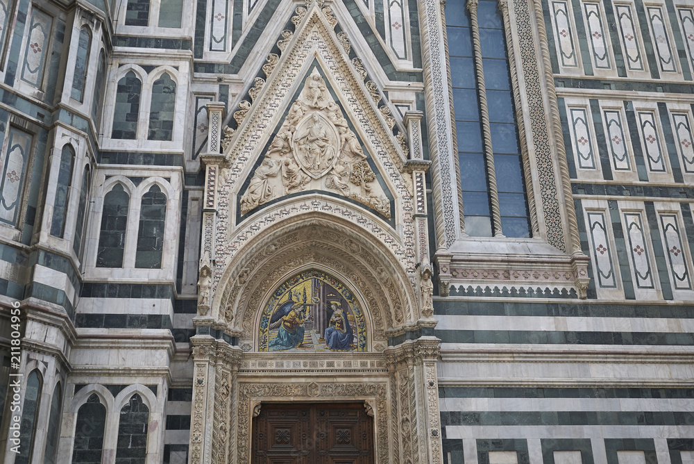 Firenze, Italy - June 21, 2018 : Details of Florence Cathedral (Cattedrale di Santa Maria del Fiore)