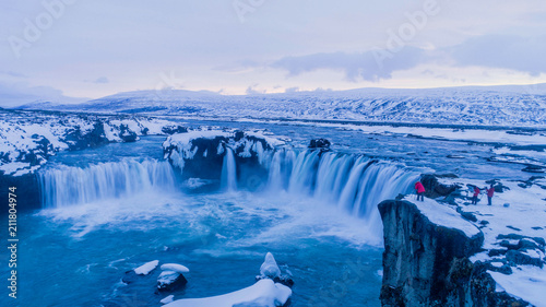 The Godafoss is a waterfall in Iceland. Aerial view and top view. photo