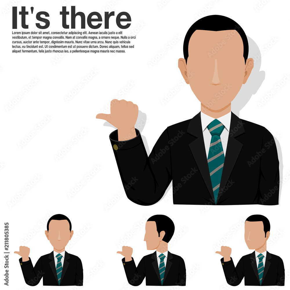 Set of businessman is pointing to some thing with his thumb Set of businessman is pointing to some thing with his thumb
