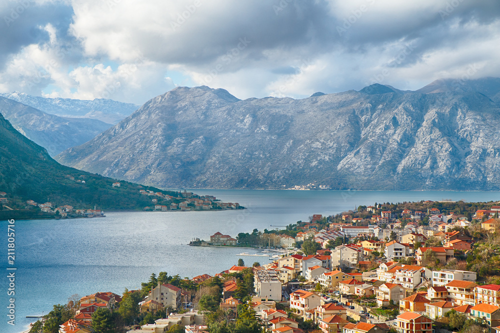 Montenegro. View from the top of the mountain to Kotor Bay.