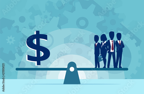 Vector of group of businesspeople human resources or money on the scale