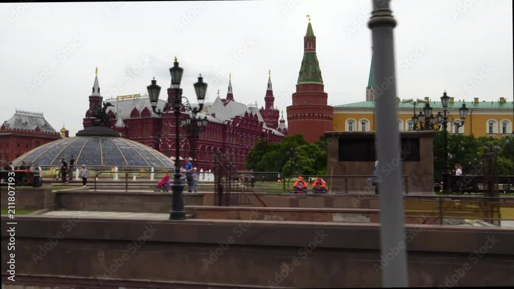 Low angle drone shot of iconic Kremlin complex in Moscow Russia Low angle drone shot of iconic Kremlin complex in Moscow Russia