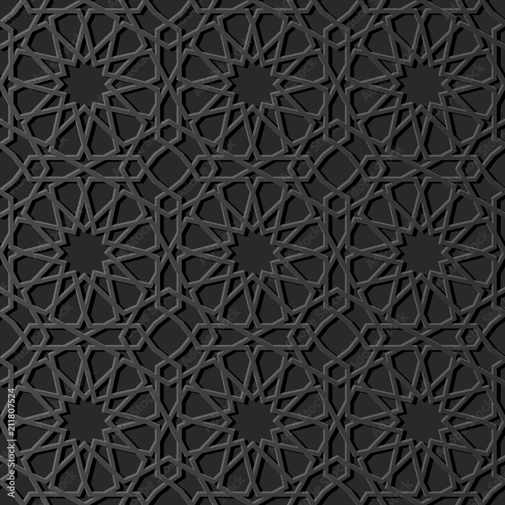 Fototapeta premium 3D dark paper art Islamic geometry cross pattern seamless background