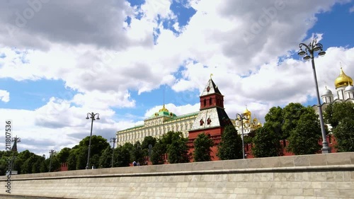 Low angle drone view of Grand Kremlin Palace in Moscow Russia