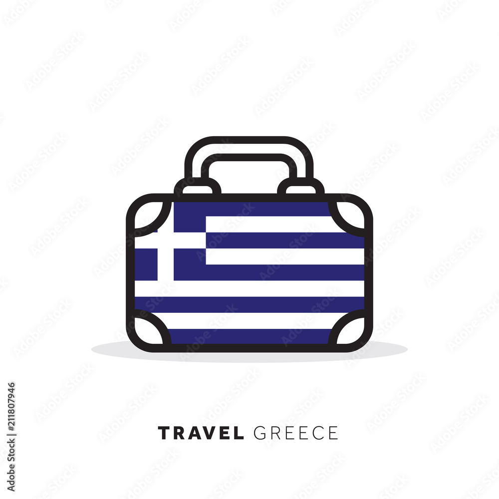 Greece travel concept. Suitcase vector icon with national country flag Greece travel concept. Suitcase vector icon with national country flag
