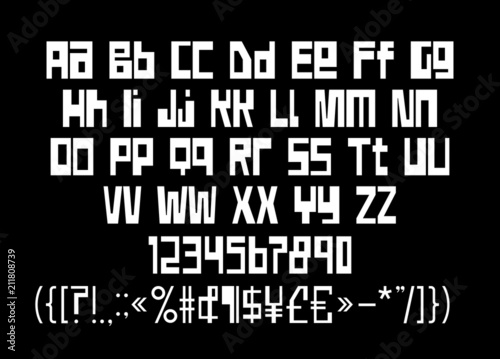 Street style grunge and mural typography art font, uppercase square latin letters of english alphabet, numerals, symbols and punctuation, for streetwear clothes and accessories prints and identity