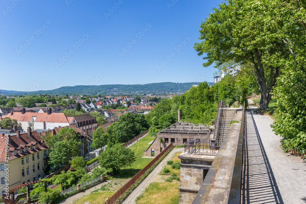 View over Kassel and surrounding hills from the Weinberg park, Germany