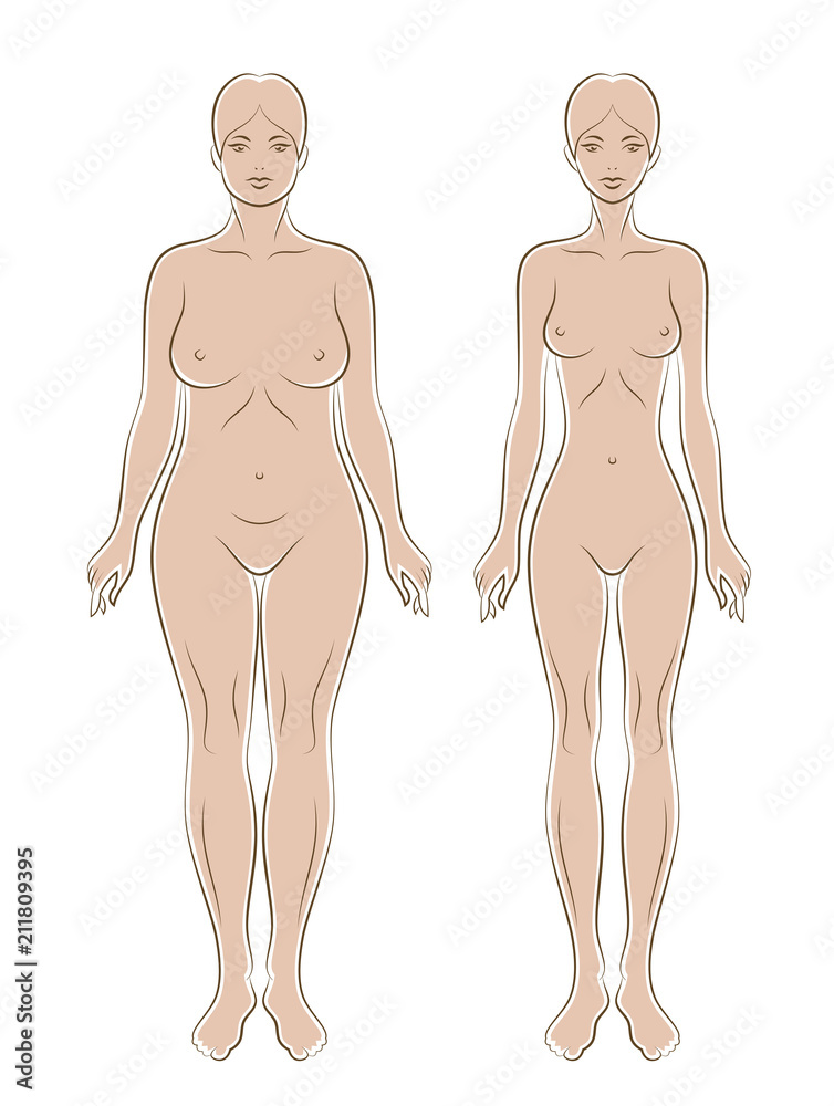 Fototapeta premium Female figure before and after losing weight on a white background