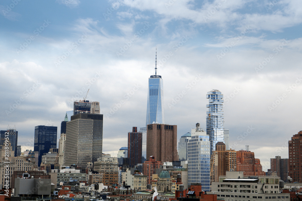 Nice blue sky day of new york city Manhattan skyline