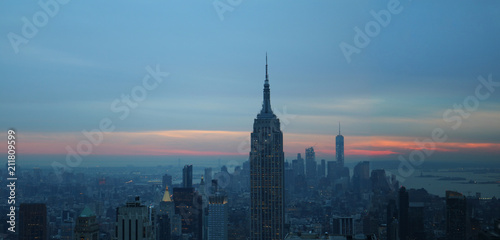 Nice blue sky day of new york city Manhattan skyline