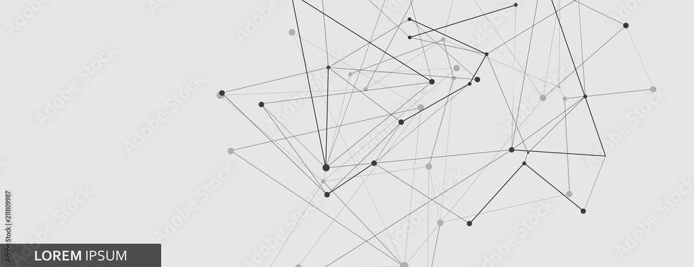 Abstract connected dots and lines vector banner. Science network design, chemistry structure illustration