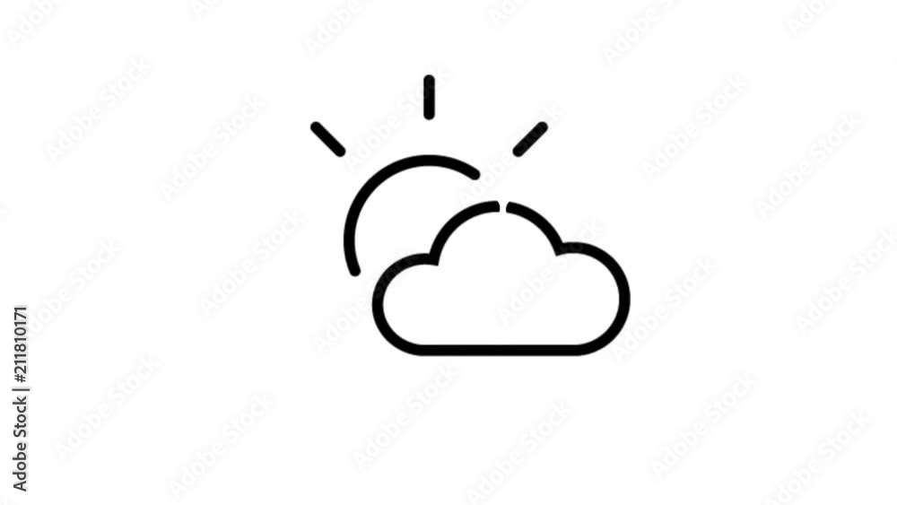 Sun Cloud Weather Rain flat line icon animation stock video design drawing isolated on white background sign symbol