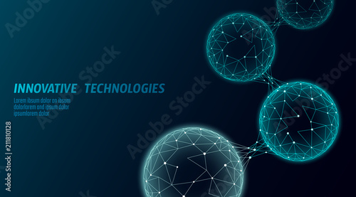 Abstract low poly biological connected cell. Connection world communication technology polygonal. Blue business science presentation concept. Wireframe mesh geometric render blue vector illustration