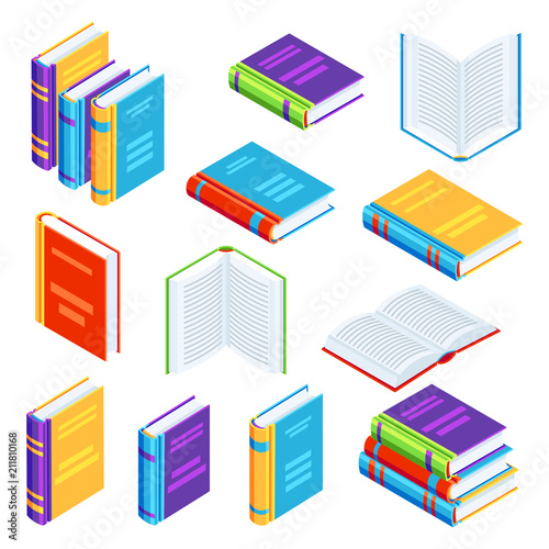 Set of isometric book icons.