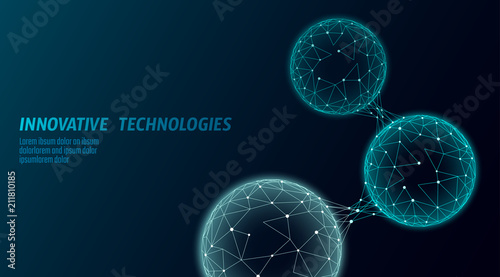 Abstract low poly biological connected cell. Connection world communication technology polygonal. Blue business science presentation concept. Wireframe mesh geometric render blue vector illustration