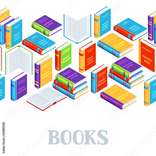 Seamless pattern with isometric books.