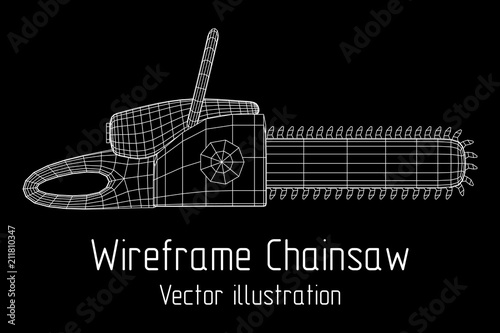 Chainsaw model. Wireframe low poly mesh vector illustration