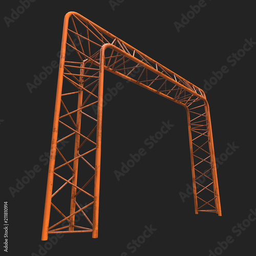 Metal truss girder element. 3d render on black background