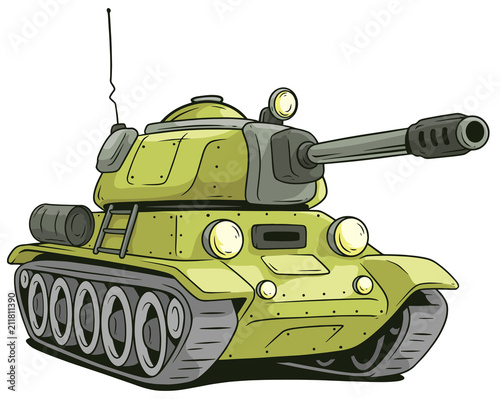 Cartoon olive military army large tank vector icon photo