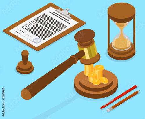 No corruption. Workplace of judge. Isometric illustration.
