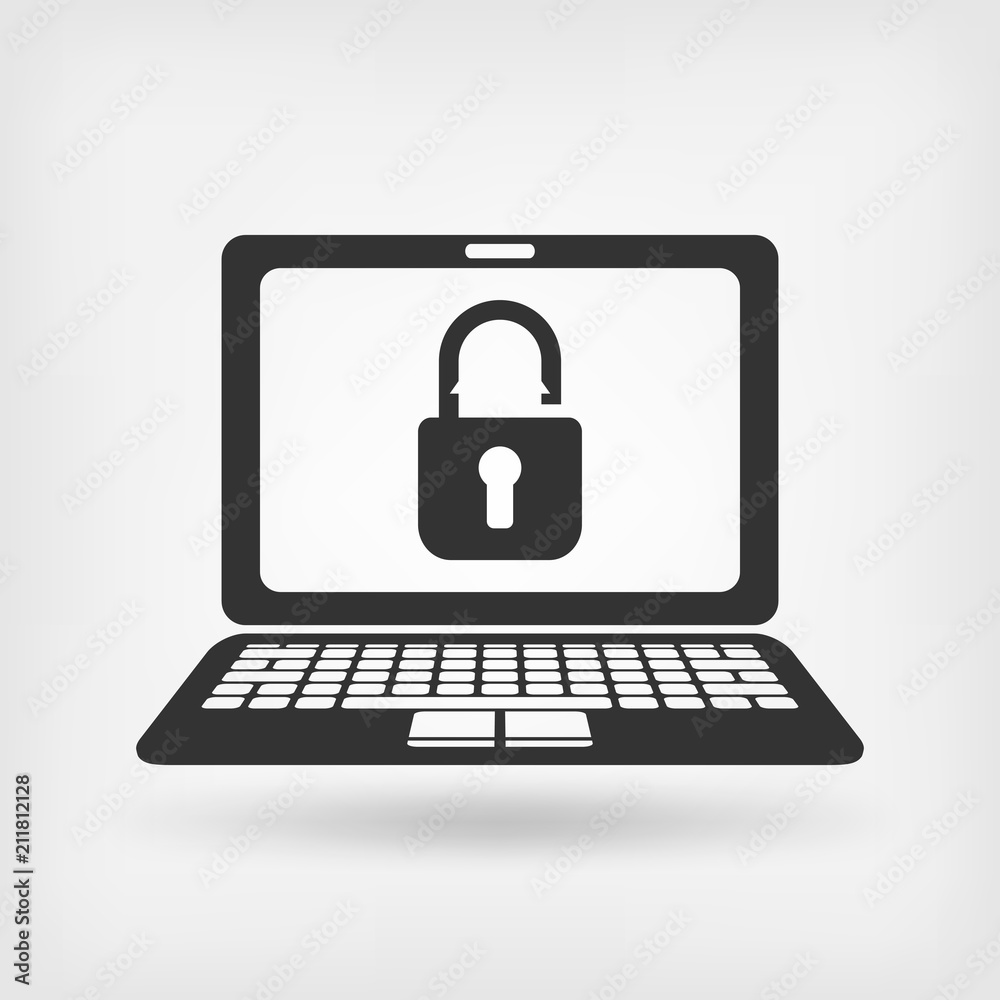 laptop screen with unlocked padlock laptop screen with unlocked padlock