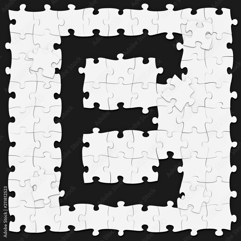 Jigsaw puzzles assembled capital letter E on dark background, puzzle  letters may be seamless connected along borders, 3D rendered font image for  education, art and childish typography Stock Illustration | Adobe Stock