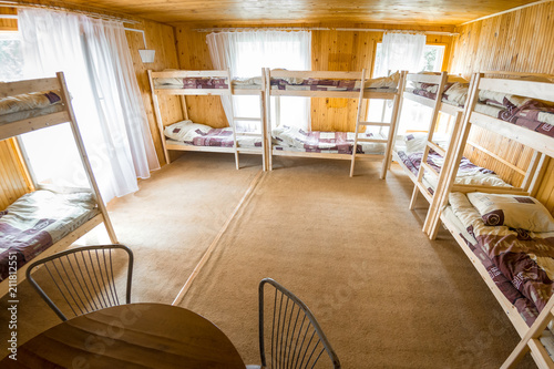 Fotografie Wooden bunks in summer camp