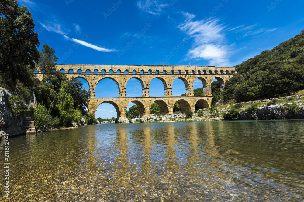 Fototapeta premium Ancient Roman Aqueduct - Pont du Gard, near Nimes, Languedoc France, Europe