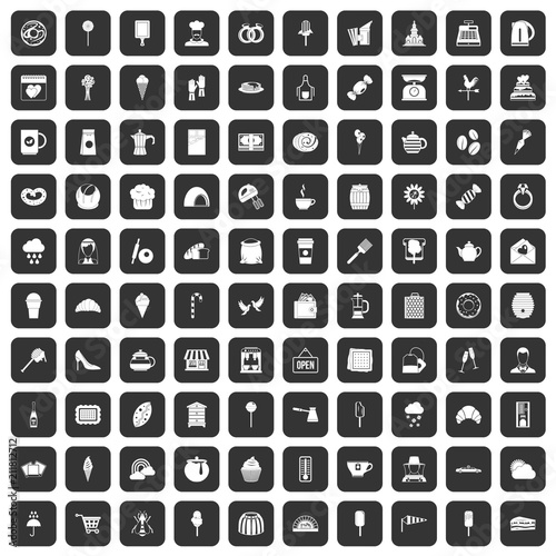 100 patisserie icons set in black color isolated vector illustration