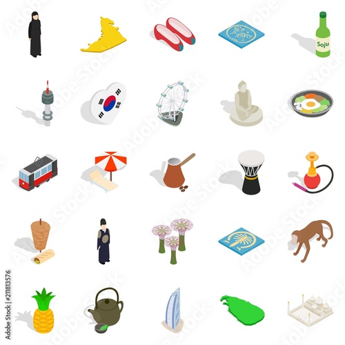 Spirit of Korea icons set. Isometric set of 25 spirit of korea vector icons for web isolated on white background