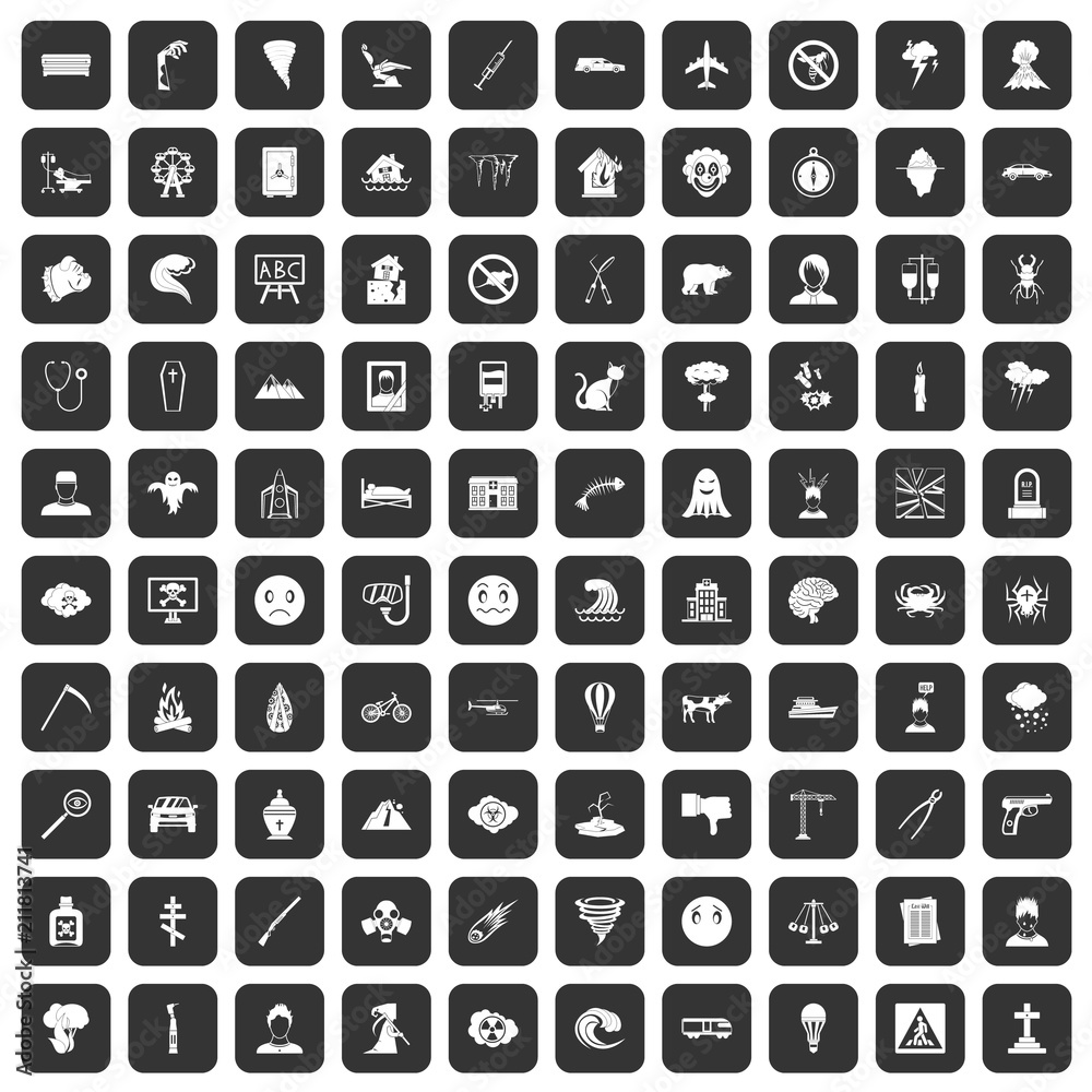 100 phobias icons set in black color isolated vector illustration 100 phobias icons set in black color isolated vector illustration