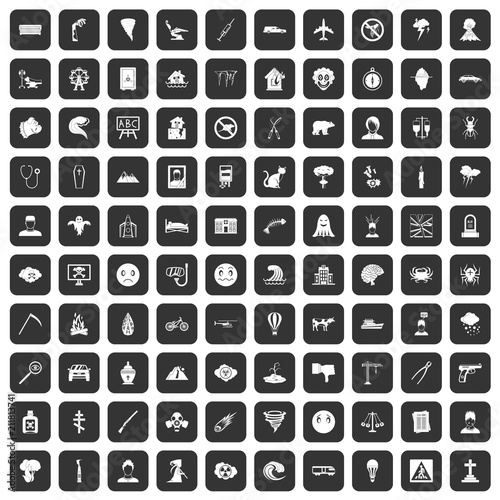100 phobias icons set in black color isolated vector illustration