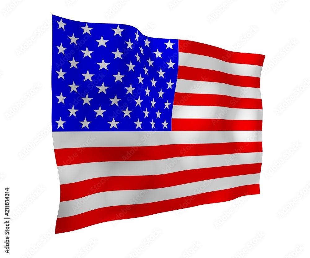 Fototapeta premium Waving flag of the United States of America. Stars and Stripes. State symbol of the USA. 3D illustration