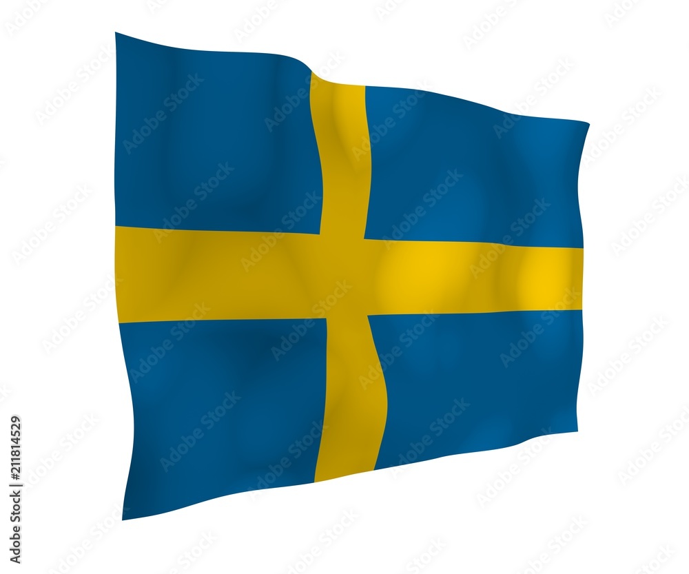 The flag of Sweden. Official state symbol of the Kingdom of Sweden. A blue field with a yellow Scandinavian cross that extends to the edges of the flag. 3d illustration The flag of Sweden. Official state symbol of the Kingdom of Sweden. A blue field with a yellow Scandinavian cross that extends to the edges of the flag. 3d illustration