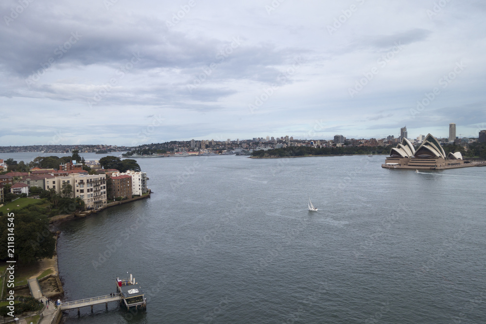 Sydney skyline beautiful blue sky and white clouds