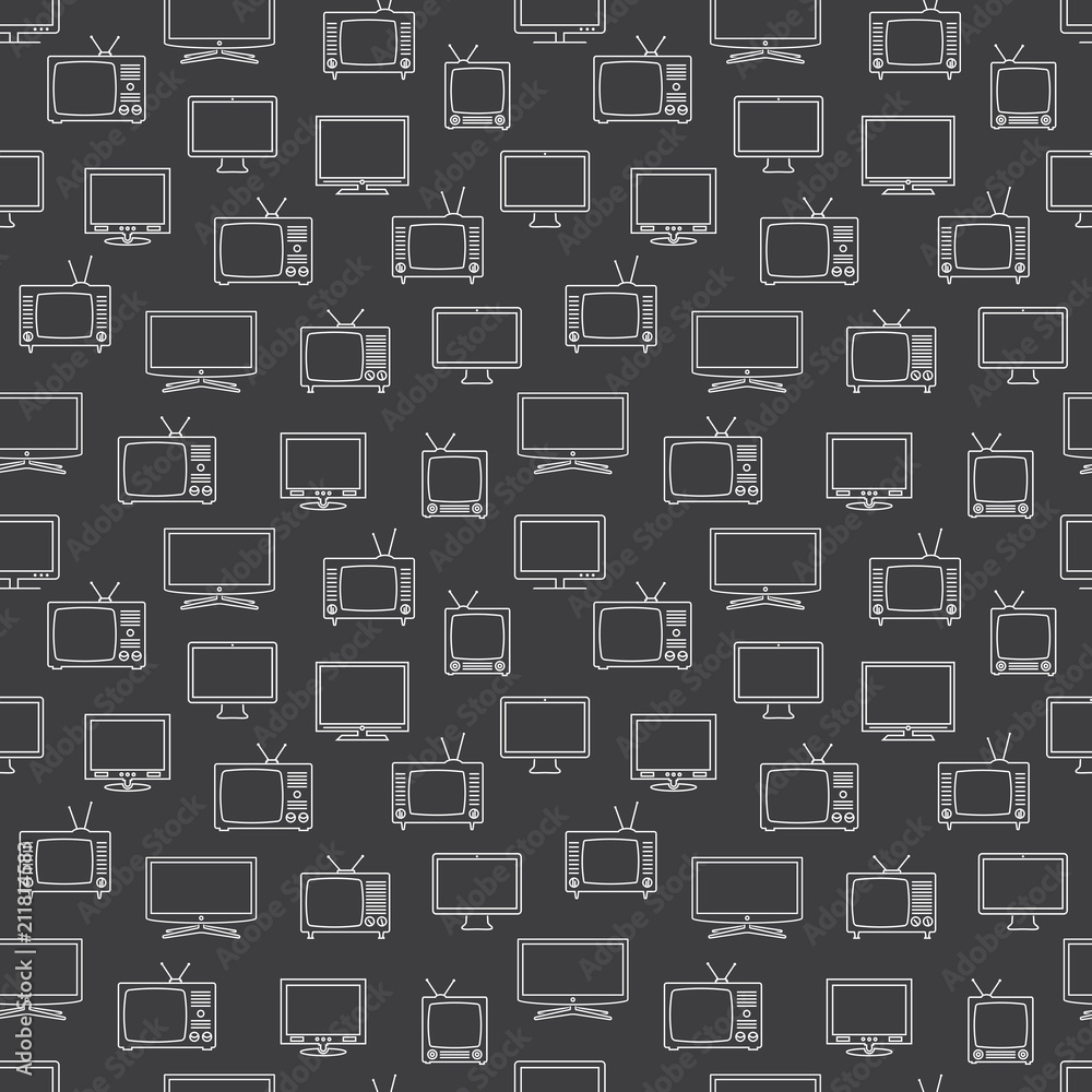 Tv icon in line style seamless pattern background