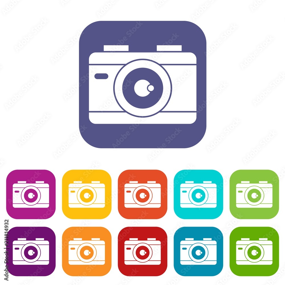 Photo camera icons set vector illustration in flat style in colors red, blue, green, and other Photo camera icons set vector illustration in flat style in colors red, blue, green, and other