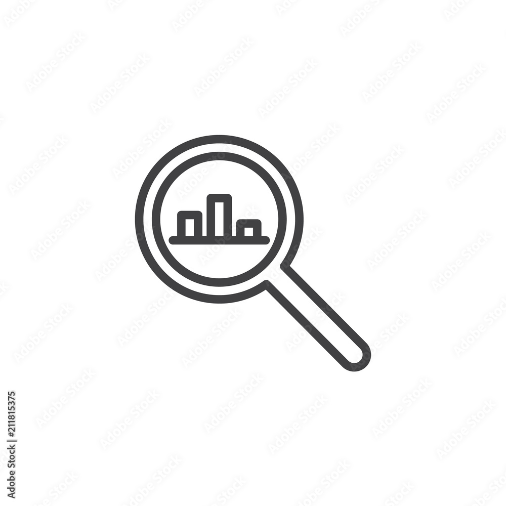 Search Graph outline icon. linear style sign for mobile concept and web design. Magnifying glass Analytics simple line vector icon. Symbol, logo illustration. Pixel perfect vector graphics Search Graph outline icon. linear style sign for mobile concept and web design. Magnifying glass Analytics simple line vector icon. Symbol, logo illustration. Pixel perfect vector graphics