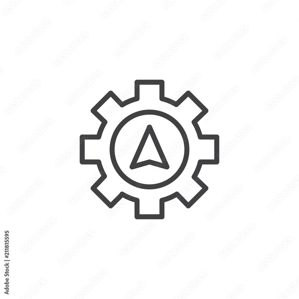 Navigation cursor gear outline icon. linear style sign for mobile concept and web design. Gear Mechanic Locator simple line vector icon. Symbol, logo illustration. Pixel perfect vector graphics
