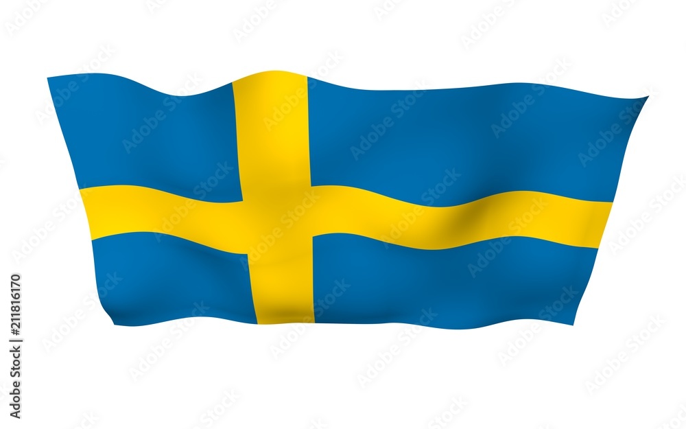 The flag of Sweden. Official state symbol of the Kingdom of Sweden. A blue field with a yellow Scandinavian cross that extends to the edges of the flag. 3d illustration The flag of Sweden. Official state symbol of the Kingdom of Sweden. A blue field with a yellow Scandinavian cross that extends to the edges of the flag. 3d illustration