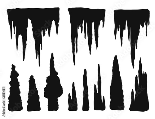 stalactites outgrowths and mineral formations vector silhouette isolated photo