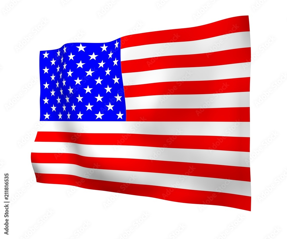 Waving flag of the United States of America. Stars and Stripes. State symbol of the USA. 3D illustration Waving flag of the United States of America. Stars and Stripes. State symbol of the USA. 3D illustration